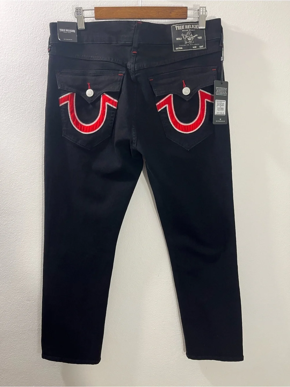 True Religion Ricky Applique SN Flap Straight “2SB Black Rinse” 34x30 #701564